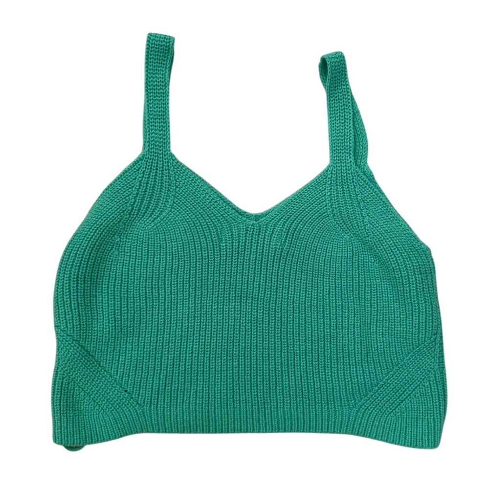 Vero Moda VMHENJA Green Ribbed Knit Crop Tank Top V-Neck Camisole‎ Womens Size M